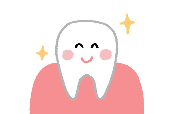 痛みや不快感のないエアフローによる清掃で、歯も歯肉もよろこぶイメージのイラスト